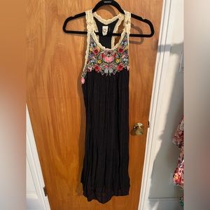 Anthropologie embroidered tank maxi dress